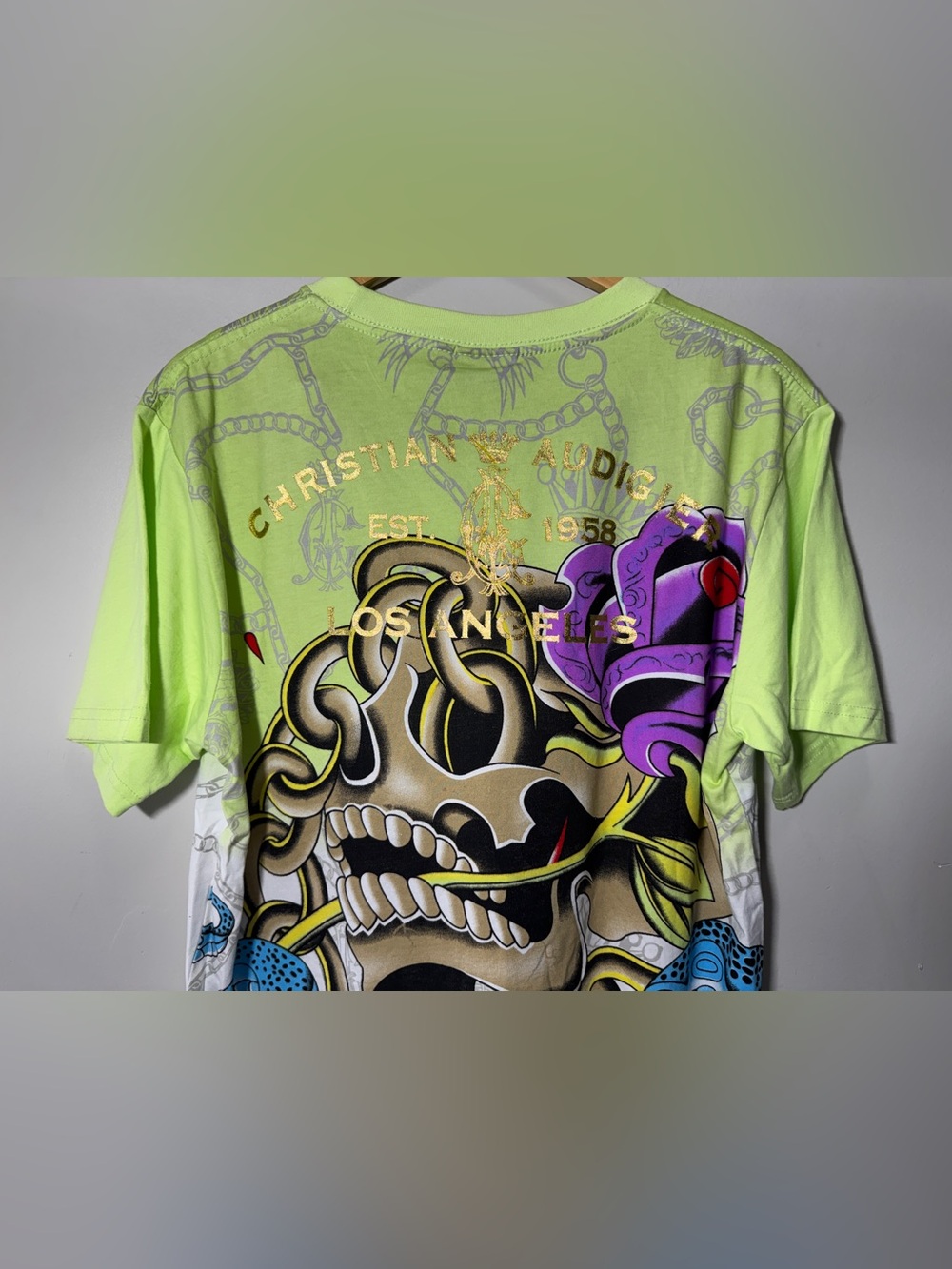 Christian Audigier Y2K Rhinestone Skull Snake Graphic Tee Women’s Large NWT - Picture 8 of 12